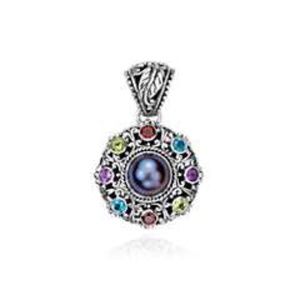 Black Mabe Pearl and Gemstone Pendant